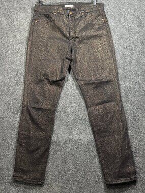 Ann Taylor LOFT Jeans Womens 31 Skinny Black Gold Metallic Cotton Stretch Holida